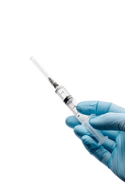 Handspuit Met Vaccin Geïsoleerd Witte Achtergrond — Stockfoto