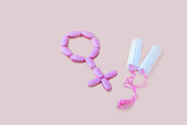 Tampões Algodão Menstrual Proteção Símbolo Gênero Feitos Pílulas Dor Rosa — Fotografia de Stock