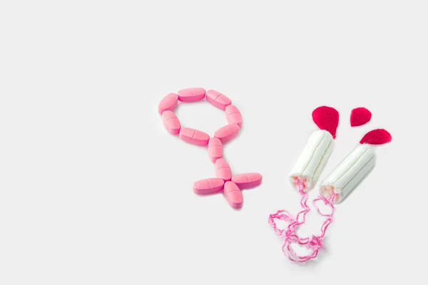 Захисні Менструальні Бавовняні Тампони Гендерний Символ Зроблені Рожевих Таблеток Від — стокове фото
