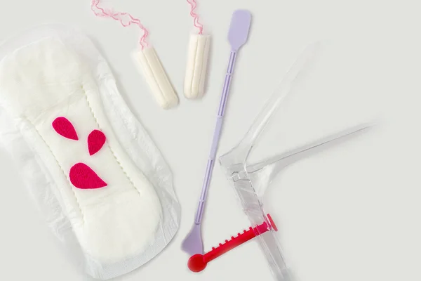 Védő Menstruációs Párnák Pamut Tamponok Nőgyógyászati Spektulu — Stock Fotó