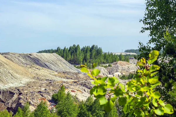 Landscape like a planet Mars surface. Solidified red-brown black Earth surface. Cracked and scorched land. Refractory clay quarries. Natural background.