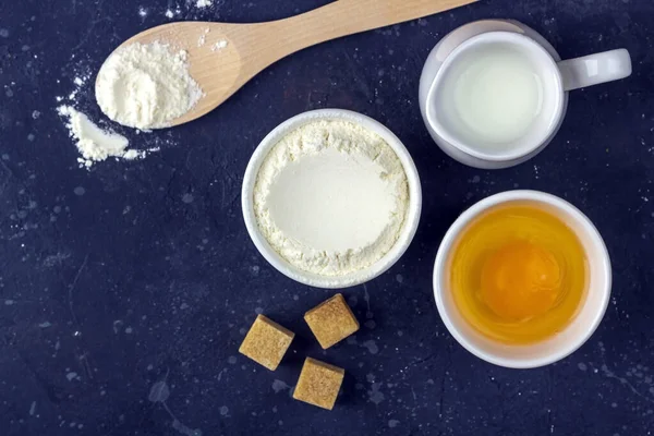 Baking Background Ingredients Utensils Cooking Cake Flour Egg Milk Sugar — Stock Photo, Image