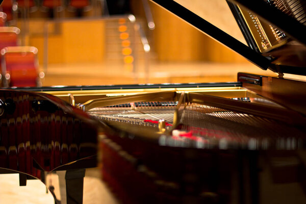 Grand piano in a big concert hall