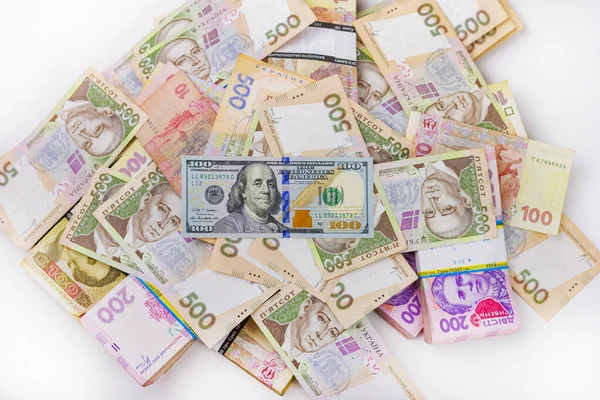 Dollars Ukrainian Hryvnia Isolated White Exchange Rates Ukraine — Stock Photo, Image