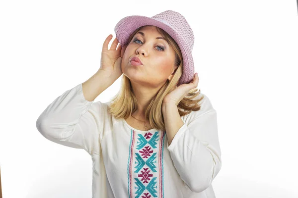 Young Woman Summer Hat Isolated Portrait Beautiful Smiling Girl — Stock Photo, Image