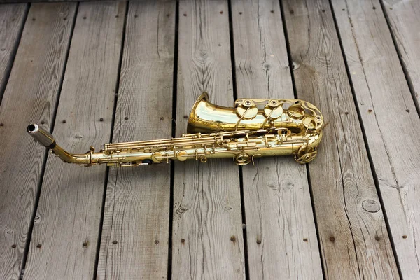 Saxofone Palco Instrumento Bronze Concerto Jazz Saxofone — Fotografia de Stock