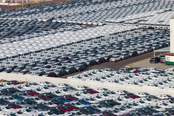 A lot of cars for sale. Car park.