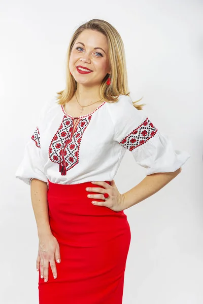 Retrato Moda Uma Jovem Mulher Uma Blusa Encantadora Menina Camisa — Fotografia de Stock