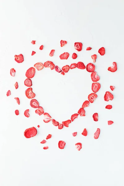 Sublimated Strawberry Form Heart White Background Vertical Orientation Copy Space — Stock Photo, Image