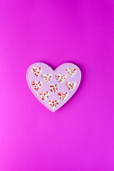 Candy Hearts Made White Chocolate Sublimated Strawberries Pink Background Valentine — Stock Photo, Image