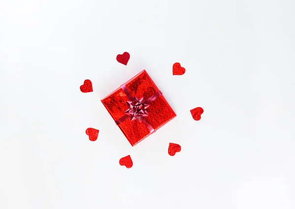 Box Gift Hearts White Background Valentine Day Concept — Stock Photo, Image