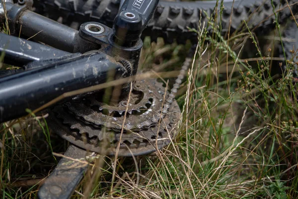 Bicicleta Metal Caixa Engrenagens Closeup — Fotografia de Stock