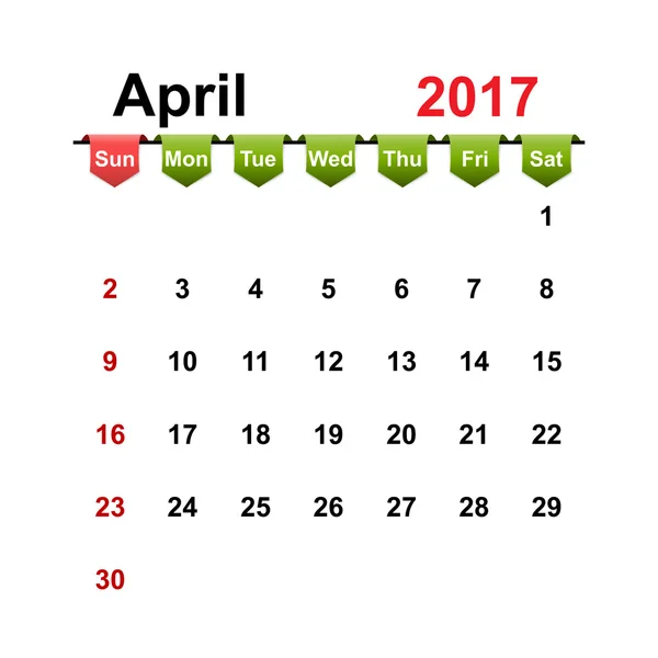 Calendrier vectoriel simple 2017 année avril mois . — Image vectorielle