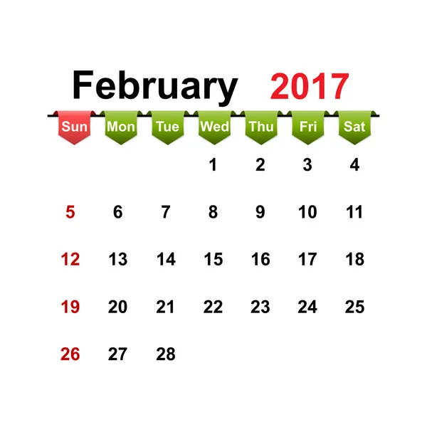 Vector calendario simple 2017 año febrero mes . — Vector de stock