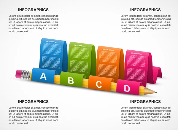 Modèle d'infographie abstrait pour les présentations commerciales ou livret d'information. Crayon avec rubans . — Image vectorielle