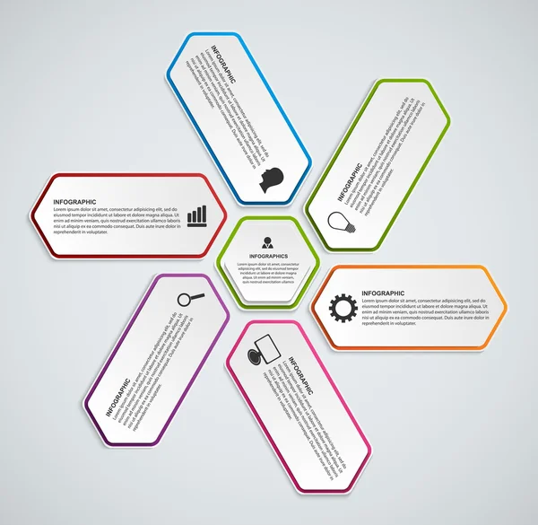 Plantilla de infografías de opciones de negocio hexágono abstracto . — Archivo Imágenes Vectoriales