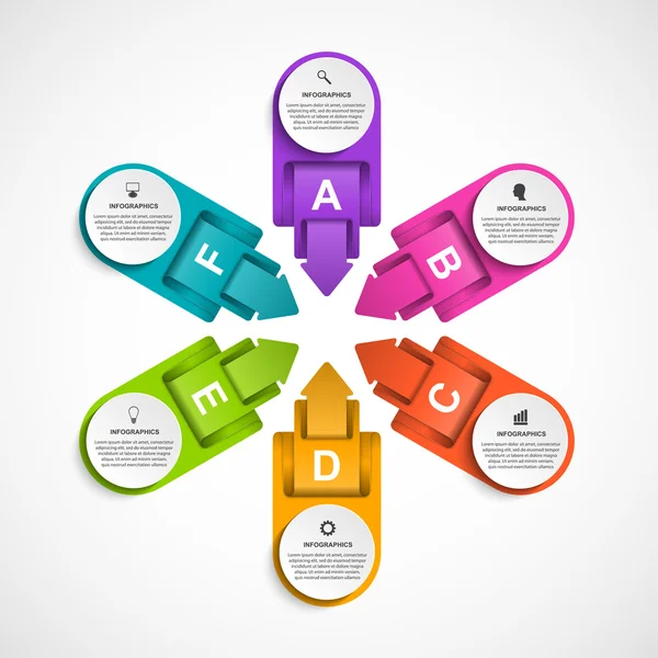 Abstrakte Optionen Infografik Vorlage mit Pfeilen in einem Kreis. Infografiken für Unternehmenspräsentationen oder Informationsbanner. — Stockvektor