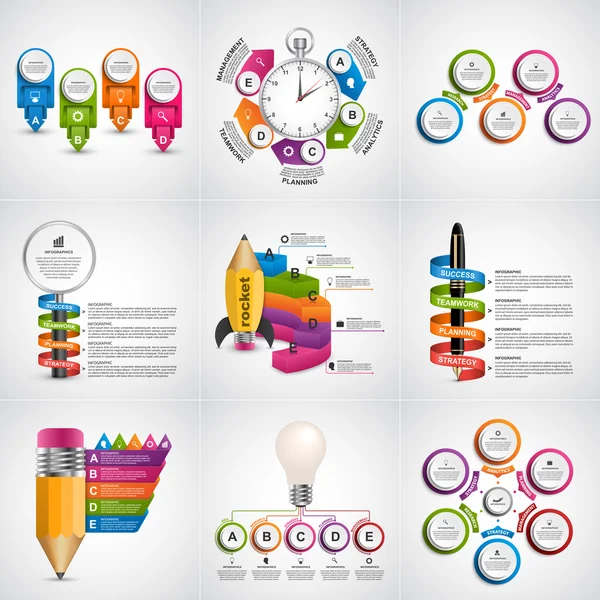 Stor samling av färgglada infographics. Designelement. Infografik för företagspresentationer eller informationsbanner. — Stock vektor