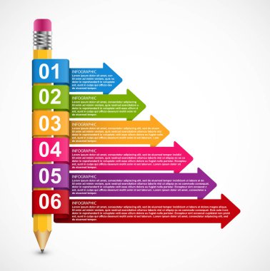 Kalem ve renkli oklar ile eğitim Infographics şablonu.