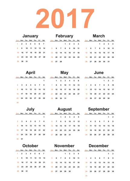 Vector calendario simple 2017 año . — Vector de stock