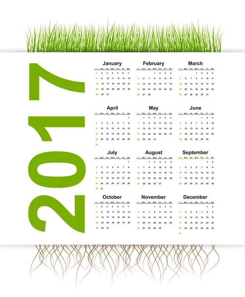 Calendrier vectoriel simple 2017 année. Style de gazon . — Image vectorielle