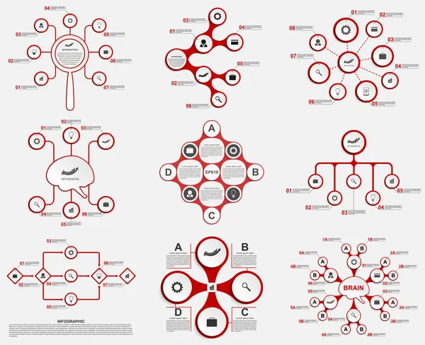 Koleksiyon kırmızı infographics. Tasarım öğeleri. İş sunumları veya bilgi başlığı için Infographics. — Stok Vektör