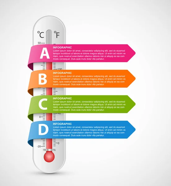 Infographics θερμόμετρο με πολύχρωμες κορδέλες. Εικονογράφηση διάνυσμα. — Διανυσματικό Αρχείο