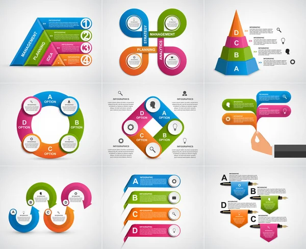 Coleção de infográficos. Elementos de design. Infográficos para apresentações de negócios ou banner de informações. —  Vetores de Stock