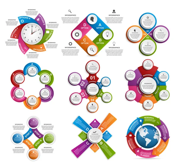 Coleção de infográficos. Elementos de design. Infográficos para apresentações de negócios ou banner de informações. —  Vetores de Stock