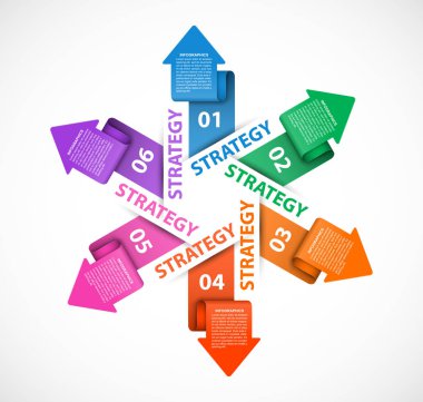 Daire içine alınmış oklarla Infographics şablonu. İş sunumları veya bilgi başlığı için Infographics.