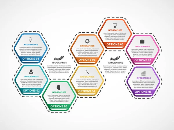 Modello astratto di infografica esagonale. Elementi di design. Infografica per presentazioni aziendali o banner informativo . — Vettoriale Stock