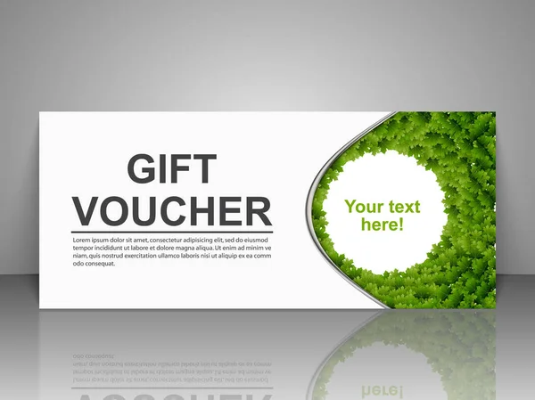 Gift voucher template with green leaves. — Stock Vector