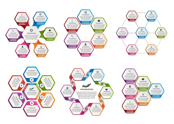 Stor samling av färgglada hexagon för infographics. Designelement. Infografik för företagspresentationer eller informationsbanner. — Stock vektor