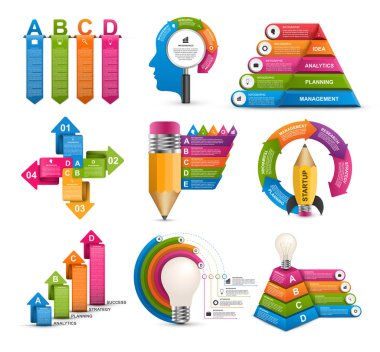 Koleksiyon bilgi grafikleri. Tasarım elemanları. İş sunumları veya bilgi afişi için bilgi grafikleri.