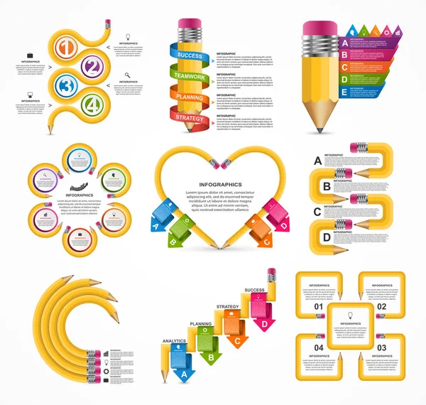 컬렉션 교육 Infographics 템플릿입니다. 비즈니스 프레 젠 테이 션 또는 정보 배너에 대 한 인포 그래픽. — 스톡 벡터