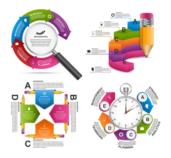 Coleção de infográficos. Elementos de design. Infográficos para apresentações de negócios ou banner de informações. —  Vetores de Stock