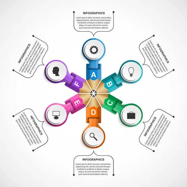 Modello infografico con matita colorata a forma di nastri . — Vettoriale Stock