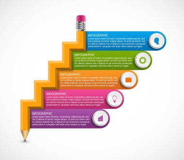 Infographics şablonu. Renkli kurdeleler ile kalem.