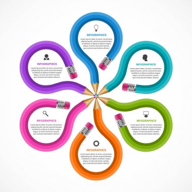 Renkli kalemle bilgi grafikleri şablonu. İş sunumları veya bilgi afişi için bilgi grafikleri.