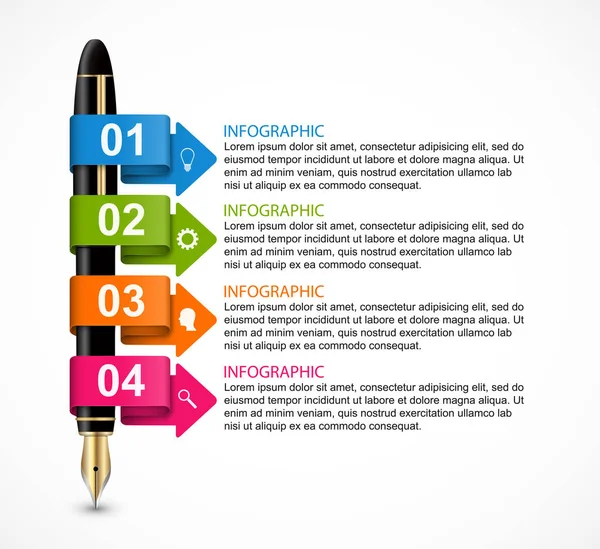 Modèle de conception infographique d'entreprise. Stylos à encre colorée. Illustration vectorielle . — Image vectorielle