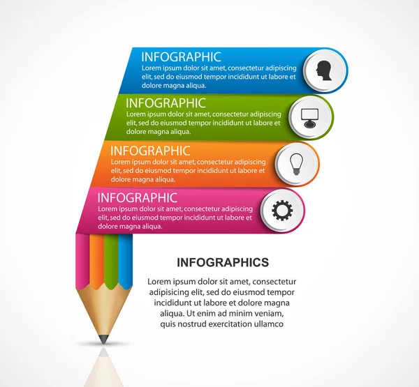 Infografik-Vorlage. Bleistift mit farbigen Bändern. Infografiken für Unternehmenspräsentationen oder Informationsbanner. — Stockvektor