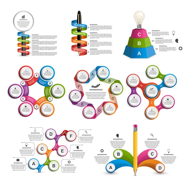 Coleção de infográficos. Elementos de design. Infográficos para apresentações de negócios ou banner de informações. — Vetor de Stock