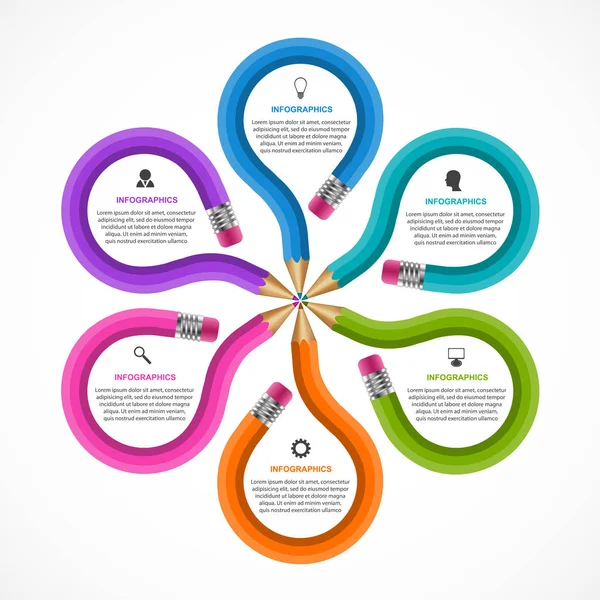 Infographics mall med färgad penna. Infografik för företagspresentationer eller informationsbanner. — Stock vektor