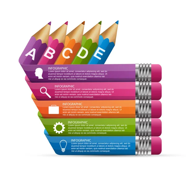 Modèle d'infographie. Crayon avec des rubans colorés. Infographies pour présentations professionnelles ou bannière d'information . — Image vectorielle