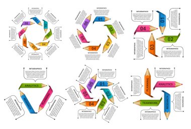Koleksiyon Infographics şablonu. İş sunumları veya bilgi başlığı için Infographics.