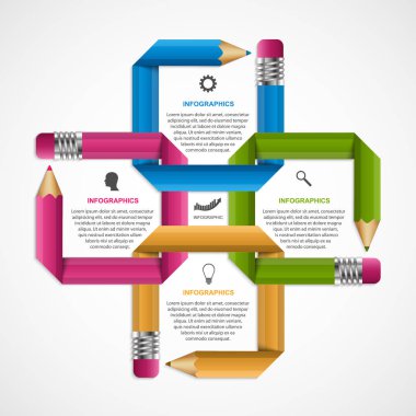 Infographics şablonu. Renkli kurdeleler ile kalem. İş sunumları veya bilgi başlığı için Infographics.