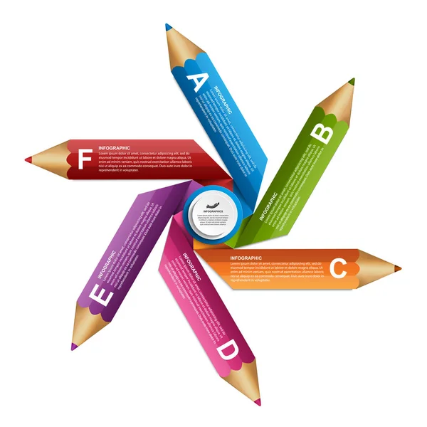 Infographics πρότυπο με χρωματιστό μολύβι με τη μορφή κορδέλες. — Διανυσματικό Αρχείο