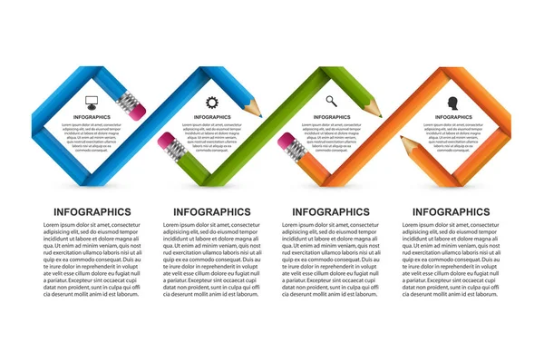 Plantilla de infografía. Lápiz con cintas de colores. Infografías para presentaciones de negocios o banner informativo . — Vector de stock