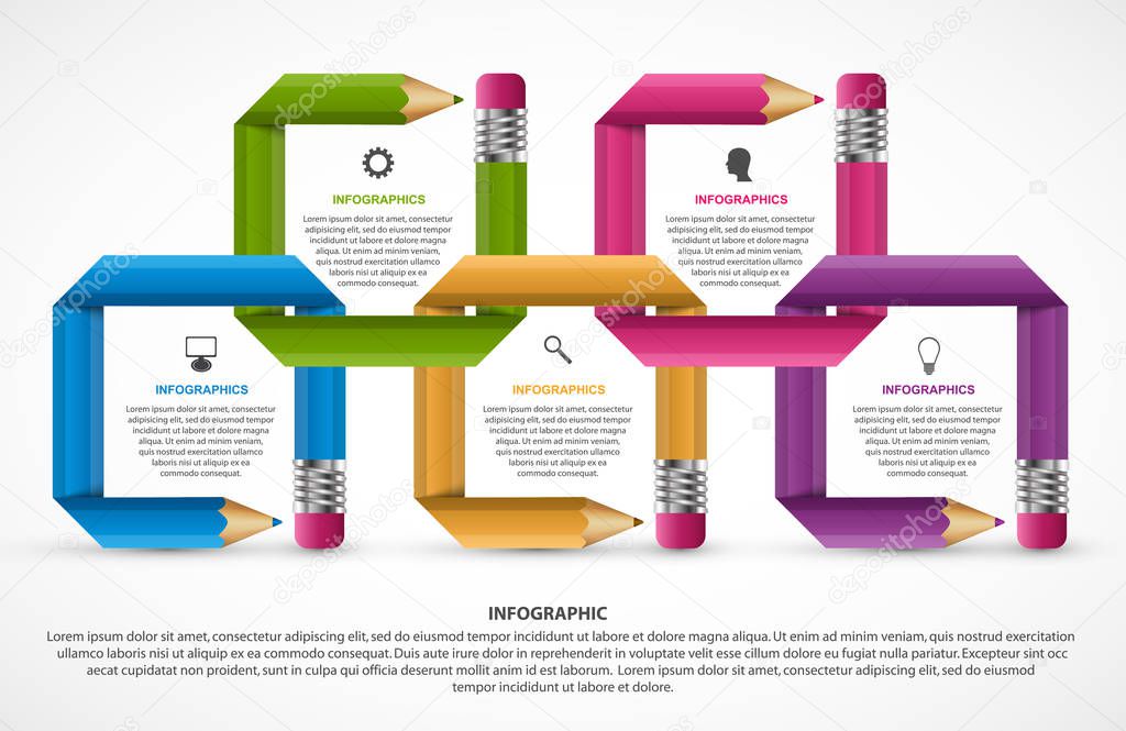 Infographics template. Pencil with colored ribbons. Infographics for business presentations or information banner.