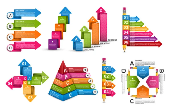 Infografikák gyűjteménye. Tervező elemek. Infografikák üzleti prezentációkhoz vagy információs bannerekhez. — Stock Vector